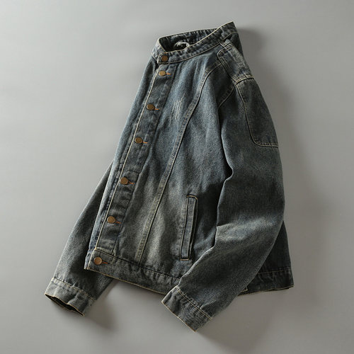 美式水洗复古做旧立领牛仔外套潮