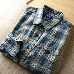 稀缺配色 青年款 男士 衬衫 衬衣 水洗做旧宽松休闲格子长袖 日系风