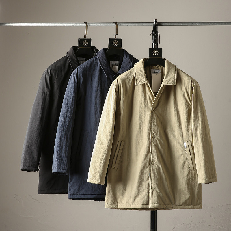 秋冬新款 日系复古休闲青年男士中长款翻领加厚保暖棉衣棉服外套