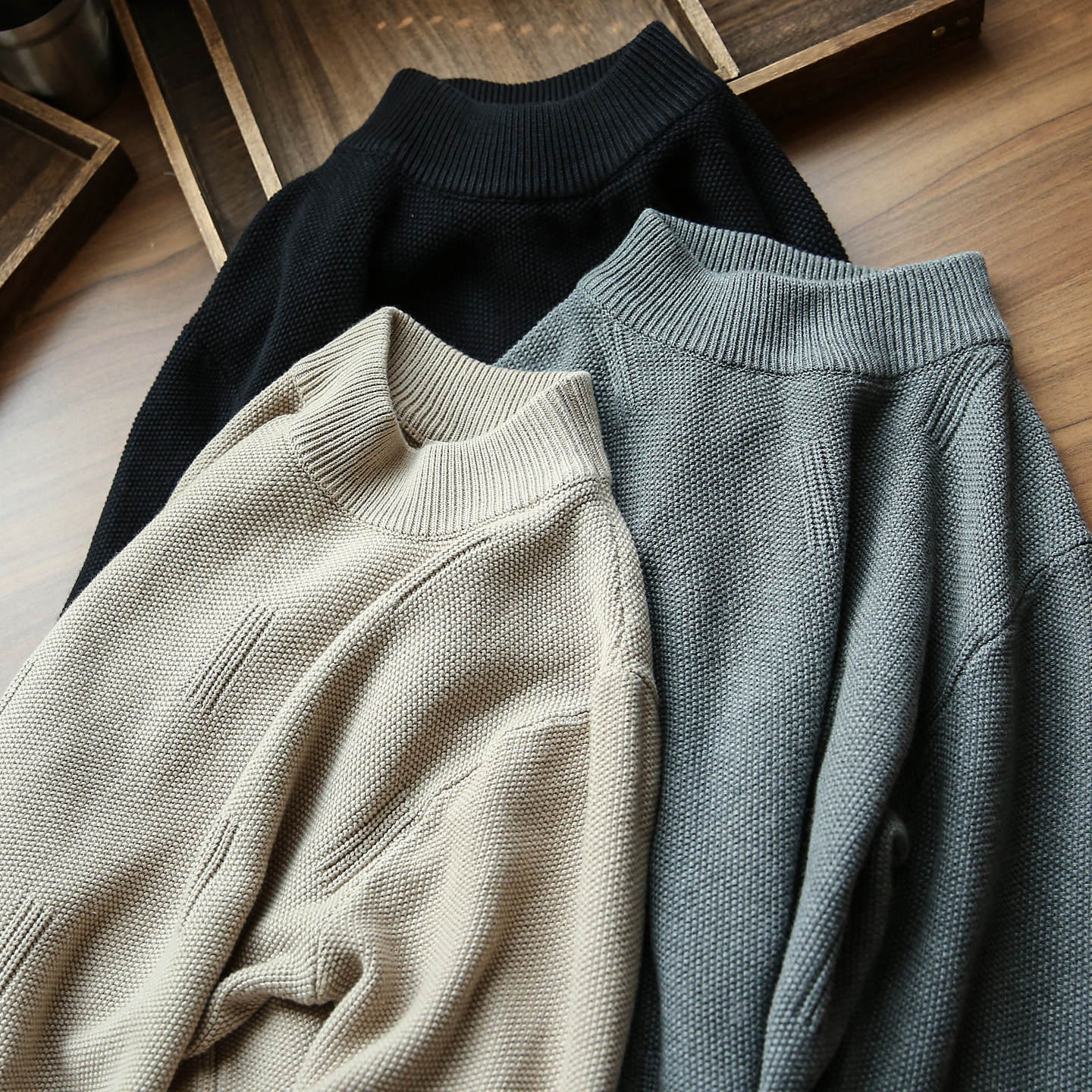 秋冬新款男士纯色半高领针织衫