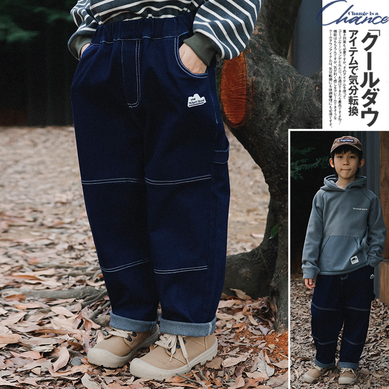 猿宝社儿童裤子男童牛仔裤2025冬季幼儿园明线长裤男孩工装直筒裤