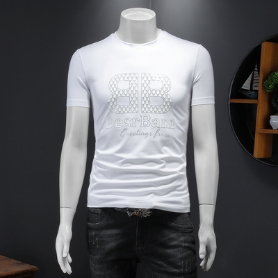 2022夏季新款轻奢潮牌字母烫印短袖T恤男 货号 5805-P75 假模白色