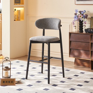 全实木白蜡木复古吧台椅椅子 法式北欧中古高脚凳 轻奢家用高脚椅