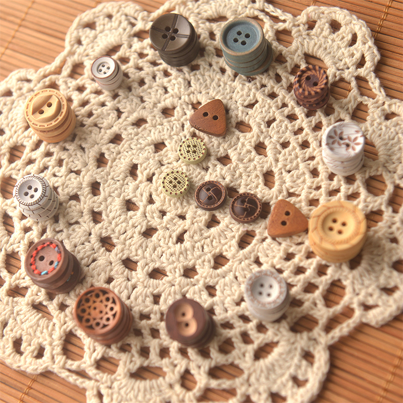 多花色纽扣木扣子集合