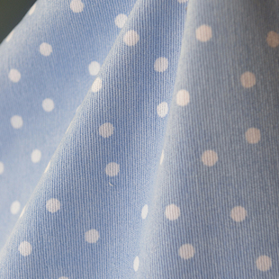 天蓝白波点涤纶灯芯绒  秋冬上衣连衣裙裤子发圈抱枕套沙发巾面料