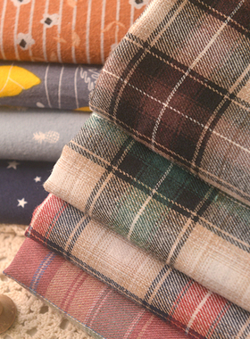 苏格兰格子法兰绒磨毛棉布料 秋冬衬衫制衣服裙装床品手工diy面料
