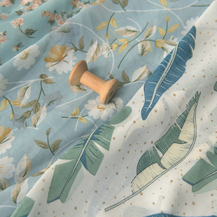 夏日小清新仙美花簇仿麻雪纺 连衣裙围巾衬衫娃衣童装小礼服面料