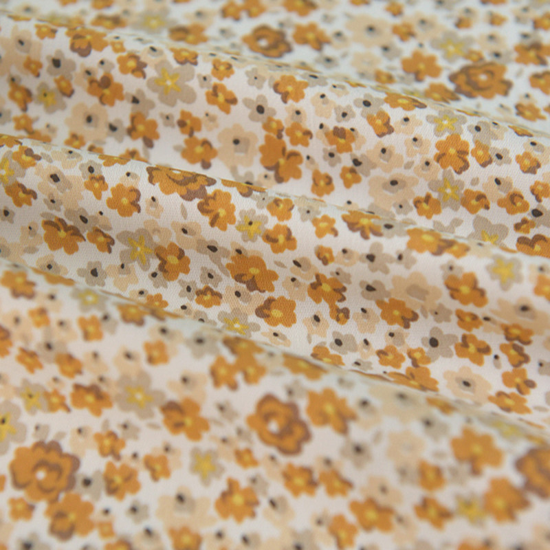 2色黄白小花雪纺聚脂纤维 原创上衣连衣裙长裙衬衫汉服窗帘面料