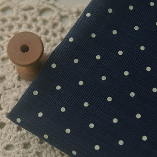 藏青白波点竹节棉麻  秋冬自制衬衫连衣裙童装发圈饰品包包面料