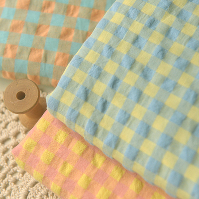 黄蓝泡泡格涤棉布衬衫上衣