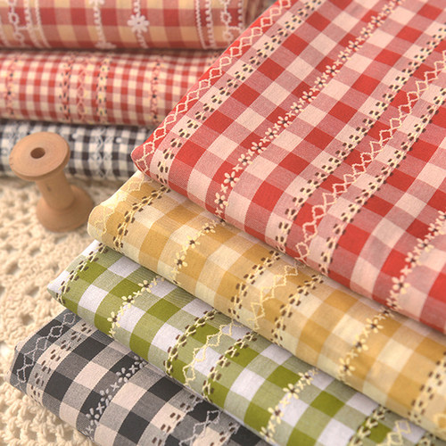 多色小花小格涤棉服装手工dIY
