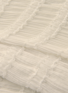 米白褶皱蕾丝条压皱雪纺布料 上衣连衣裙长裙汉服装窗帘拍摄面料