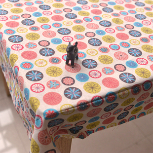 外贸满幅彩色小花团棉麻布料 长裙咖啡厅餐桌布抱枕套沙发套面料