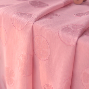 浅玫紫色提花团花褶皱肌理雪纺布料 原创汉服装围巾上襦曲裾面料