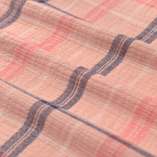 床品面料 服装 做旧橘粉格子泡泡双层棉纯棉布料 秋围巾连衣裙衬衫