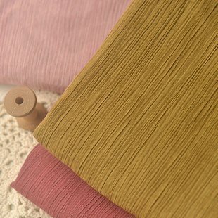 做旧扎染暗枣红裸粉黄棕色薄褶皱棉麻  夏秋上衣连裙子汉服装禅意