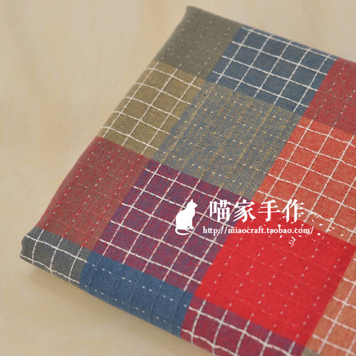 彩色格子色织棉麻布料 文艺餐桌布沙发巾包包抱枕套手工diy面料