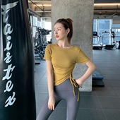 Byu 运动上衣女紧身抽绳瑜伽服速干训练T恤透气跑步健身服 run短袖