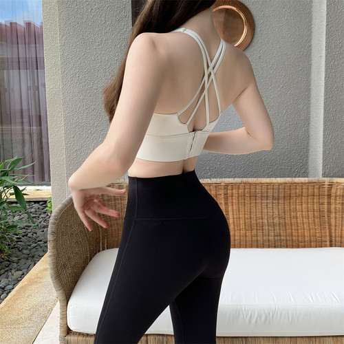 Byu run 新款塑身V领运动文胸背心女瑜伽服上衣双交叉美背健身Bra