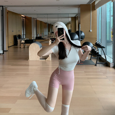 Byu run 新款连帽短袖运动T恤上衣女速干修身宽松休闲帽衫防晒衣
