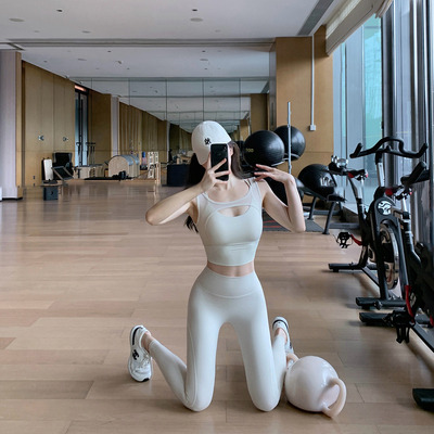 Byurun 新款U领前镂空背交叉运动背心瑜伽套装女高腰瑜伽裤两件套