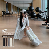 白色针织瑜伽袜套女长筒过膝堆堆袜保暖护膝运动腿袜 新款 Byu run