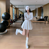 女内搭瑜伽短裤 高级感翻领白色网球运动连衣裙套装 两件套 run Byu