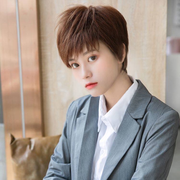 假发女短发全头套网红锁骨发可爱帅气中性手织真发韩式型V27