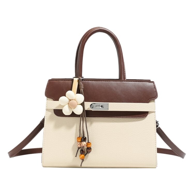 2026春季新款拼色时尚简约单肩包凯莉包斜挎手提小方包