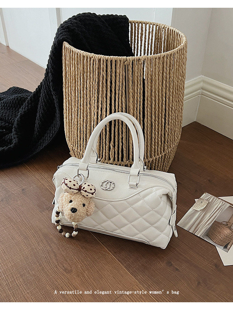 时尚通勤大容量手提包包2026春新款手拎菱格保龄球枕头包斜挎包女,箱包皮具/热销女包/男包,通用款女包,淘宝优惠券,粉丝福利购,淘宝优惠卷