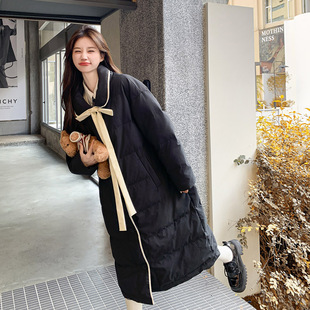 学院风可爱蝴蝶结a字版羽绒服冬季女新款中长款小个子白鸭绒外套