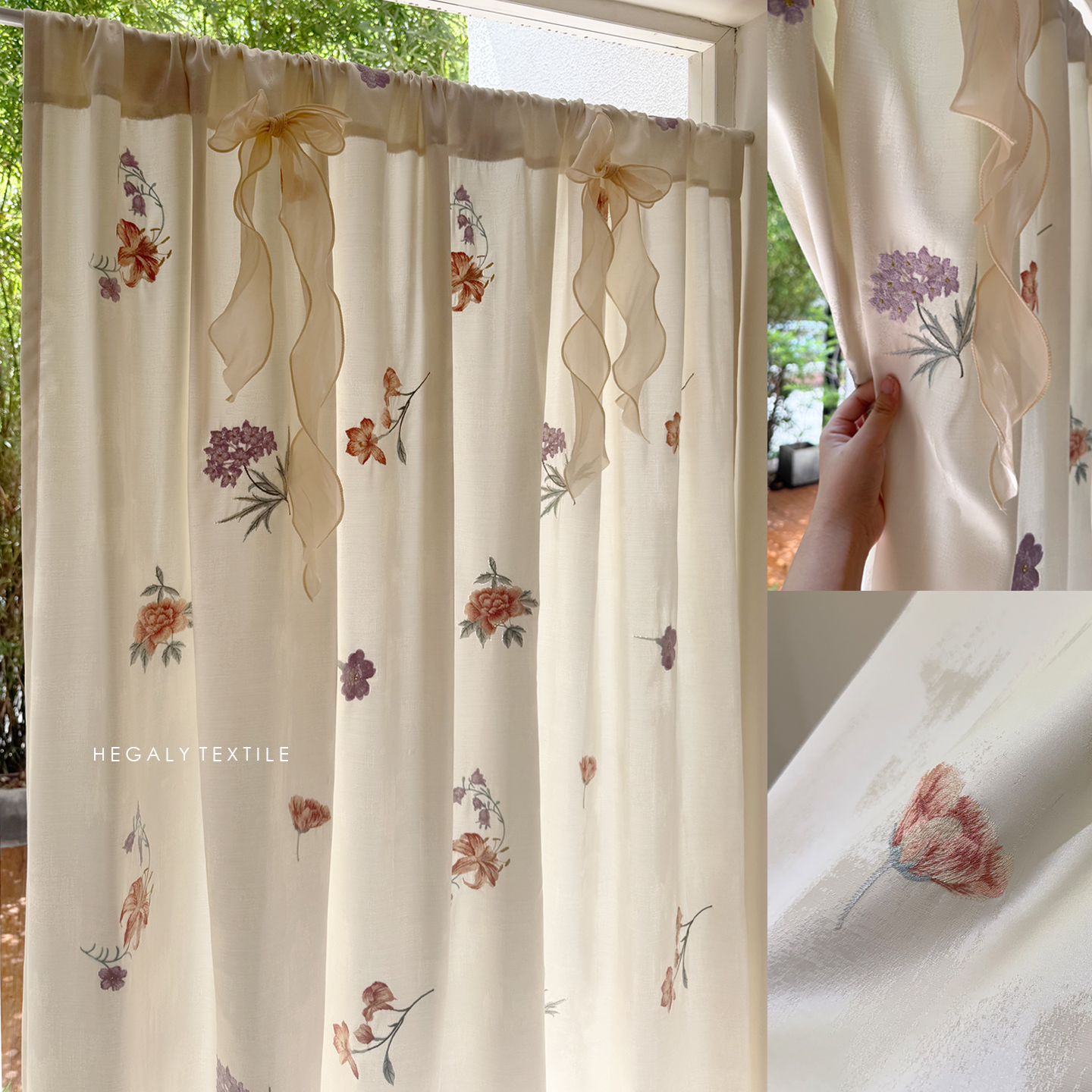 梦逍遥重工刺绣缎面米白色门帘