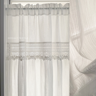 HEGALY 轻复古浪漫白色窗纱帘门帘隔断透光橱窗装饰蕾丝法式温柔