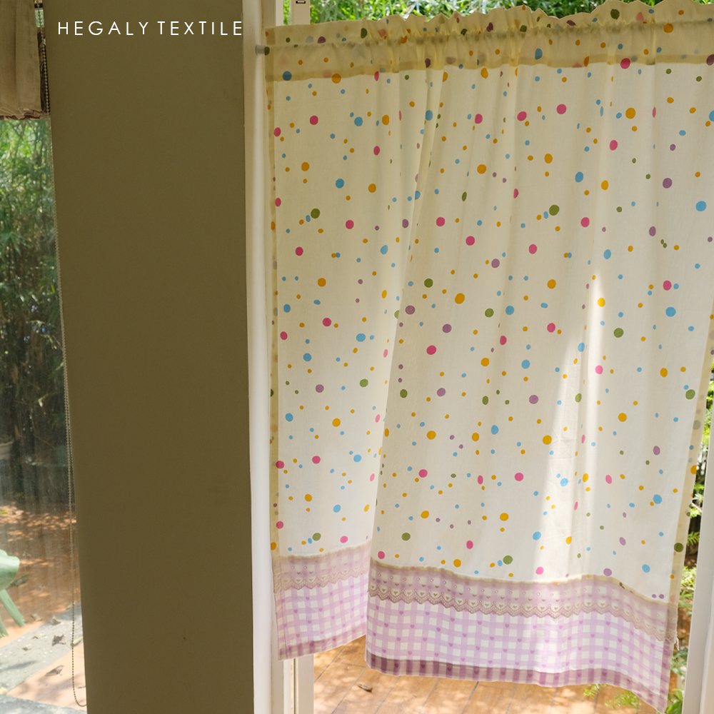 调色盘可爱点点印花门帘小窗帘