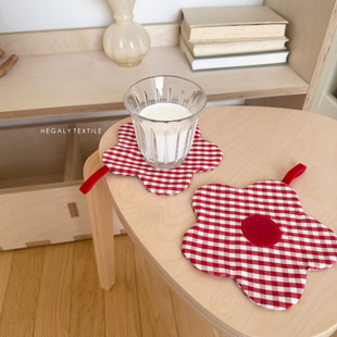 HEGALY 一朵小红花杯垫布艺装饰隔热餐垫可爱复古厨房拍摄道具