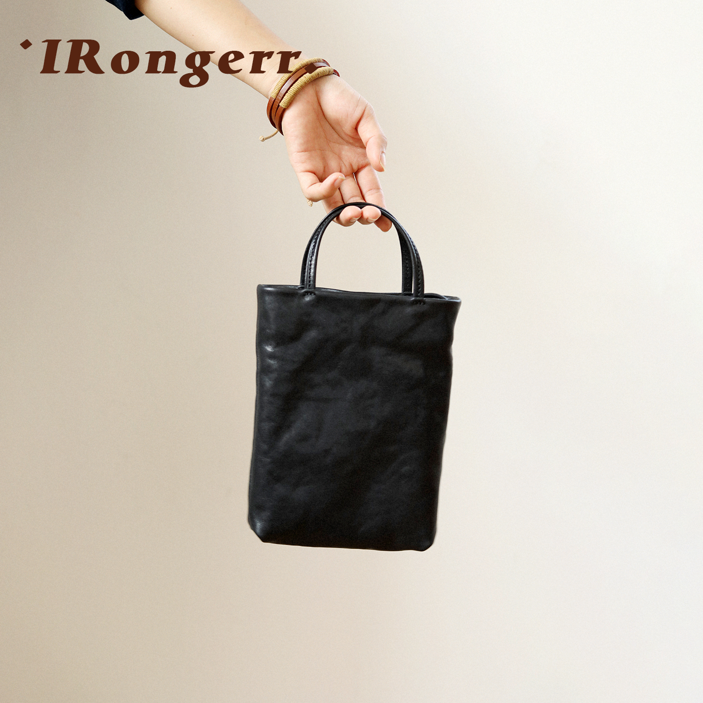 IRongerr复古植鞣牛皮小水桶包