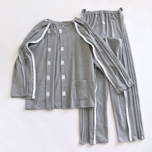 术后家居服 有拉链全开病号服男士 瘫痪卧床老人护理服套装 纯棉衣袖