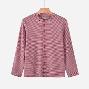 前开口打底衫女纯棉秋衣带扣子老太太棉毛衫对门内衣奶奶开衫上衣