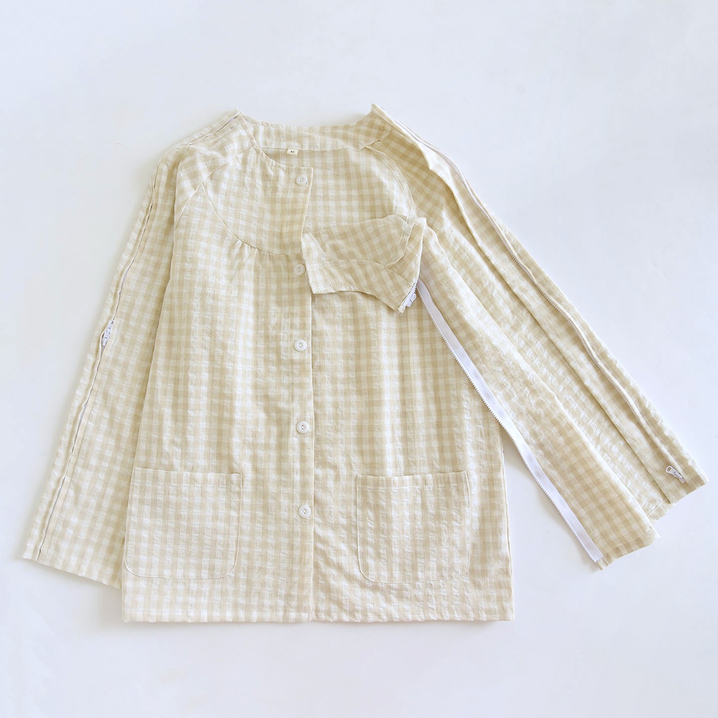 春夏女棉质手臂带拉链睡衣康复