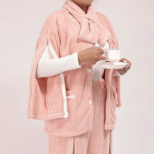 透析专用衣服女冬季病号服带围脖肩袖损伤术后保暖衣法兰绒护理服