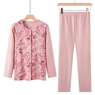 中老年人开口秋衣秋裤女纯棉开胸套装奶奶对门棉毛衫散口妈妈开胸