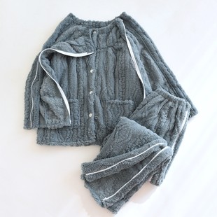 全开式护理服套装女法兰绒病人服冬季伤员服袖子开口透析专用睡衣