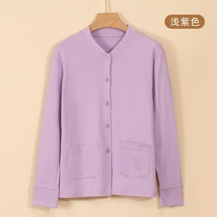 老太太对门秋衣女单件棉毛衫前开扣内衣老人纽扣打底衫妈妈对襟衫