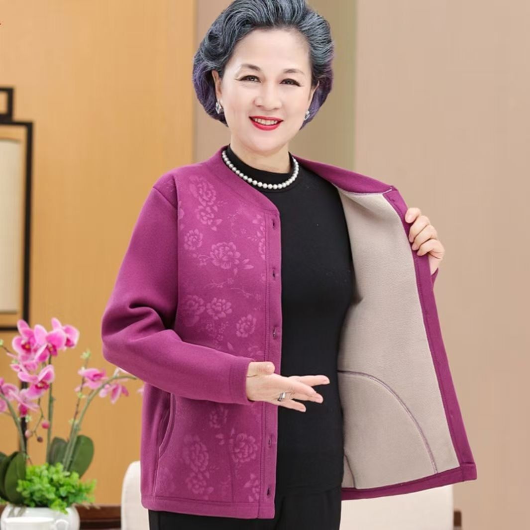 冬季中老年对襟加绒保暖开衫
