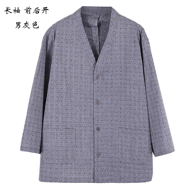 四季适合趴着病人穿的背受伤穿的衣服前后开扣艾炙服男士长袖纯棉