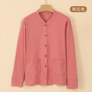 术后开衫女带扣子的秋衣单件上衣老人对门棉毛衫纯棉中老年人开襟