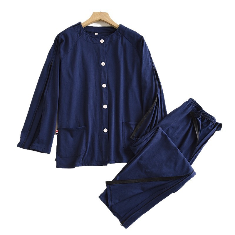 深蓝男士卧床护理服免起身