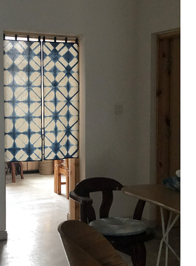 |▋本事|▋LZ21手工植物蓝染棉布门帘暖帘 半帘 总宽80x120cm