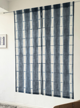 |▋本事|▋LZ05手工扎染蓝染棉麻中式半遮光门帘 半帘 85x120cm