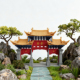 中式 饰 复古门楼牌楼狮门牌坊建筑摆件水陆盆景沙盘造景微景观装